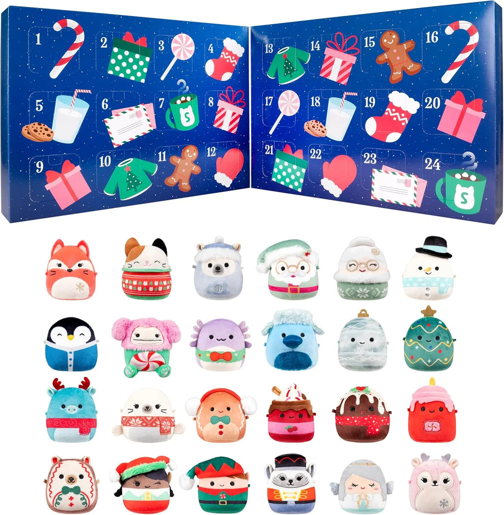 Fold-out Christmas advent calendar with 24 numbered doors and festive character designs