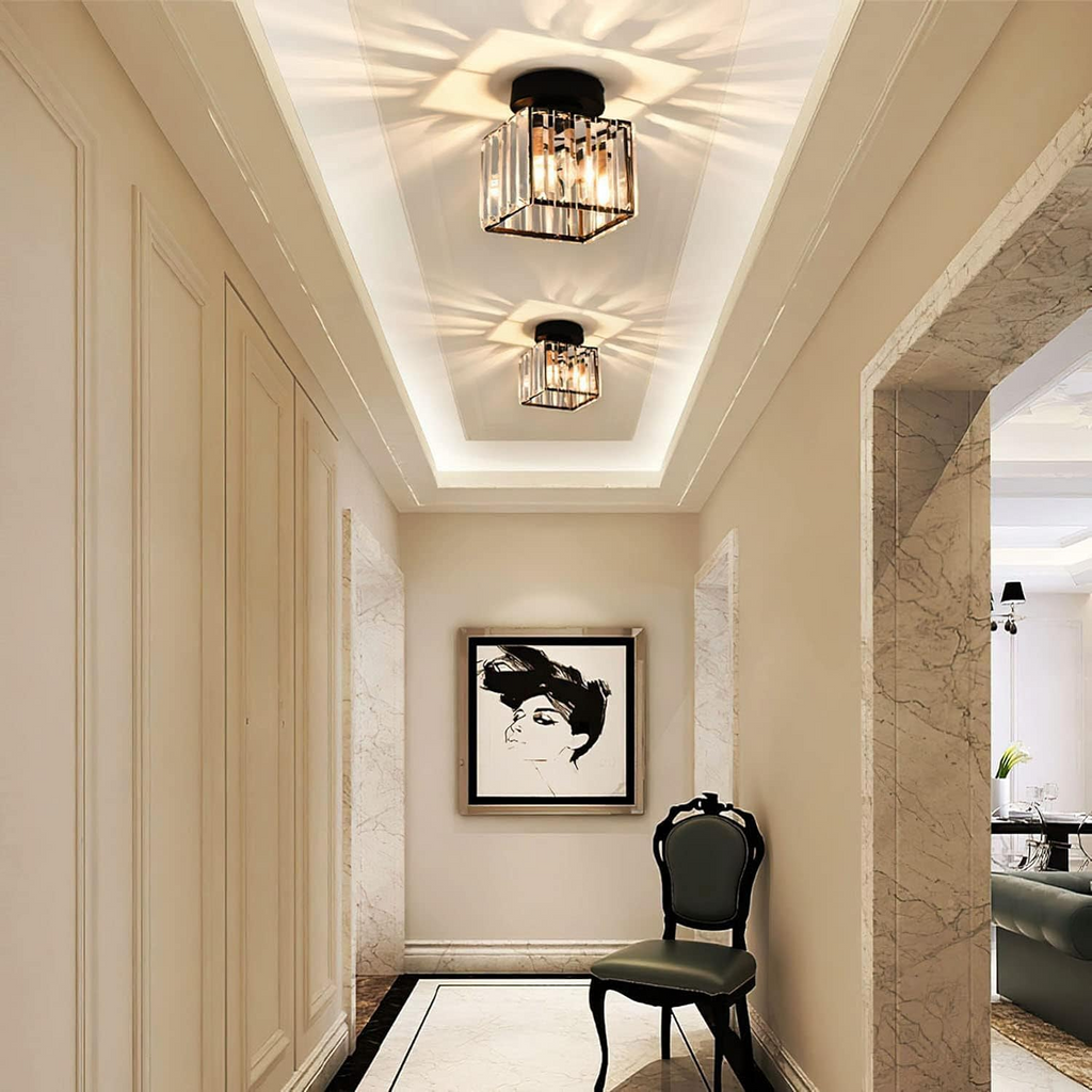 Flush mount ceiling light with clear faceted square shade