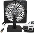 Black 12V USB car air circulator fan with rotating head and base stand