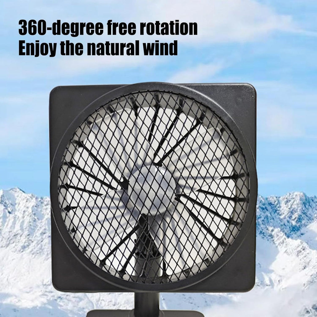 Black 12V USB car air circulator fan with rotating head and base stand