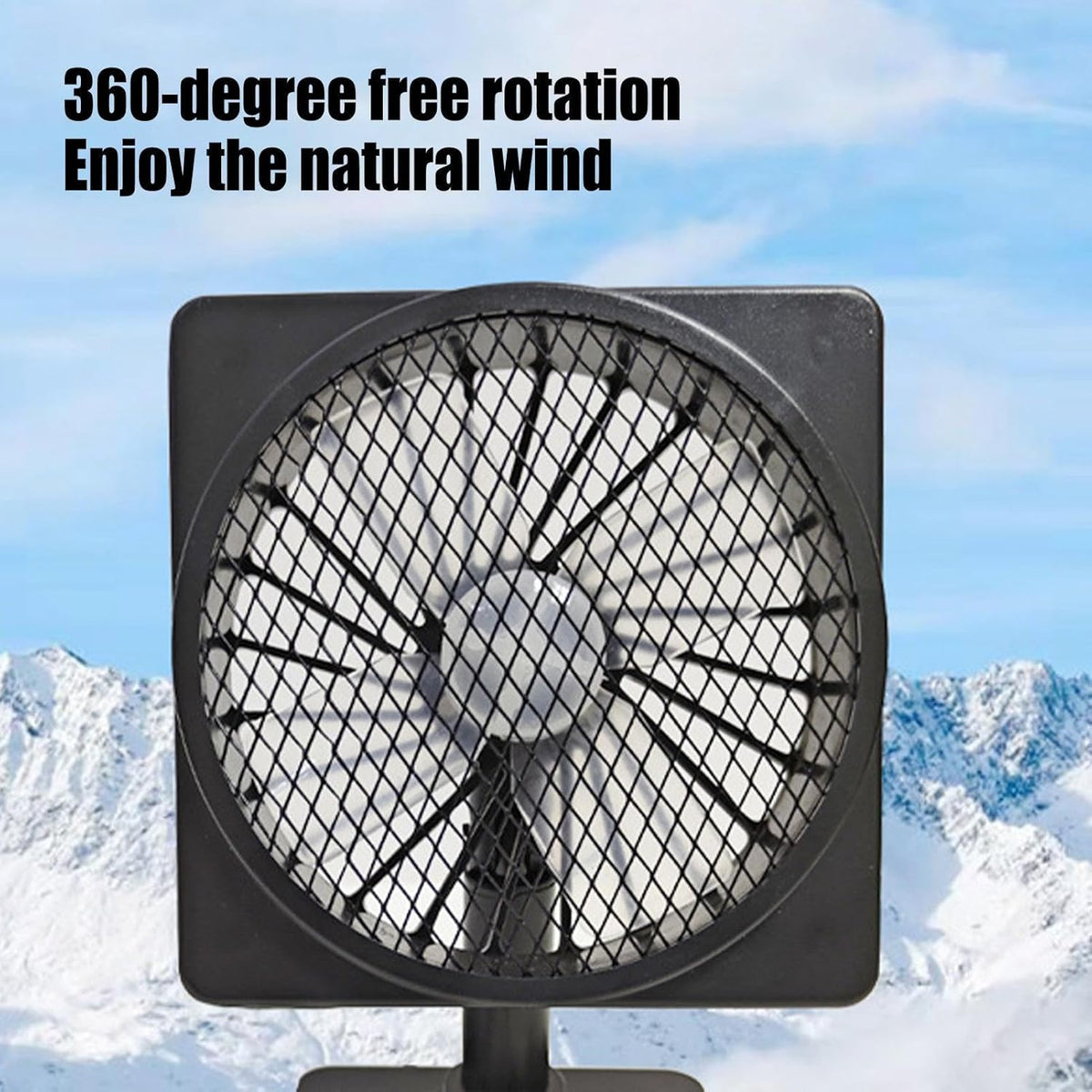 Black 12V USB car air circulator fan with rotating head and base stand