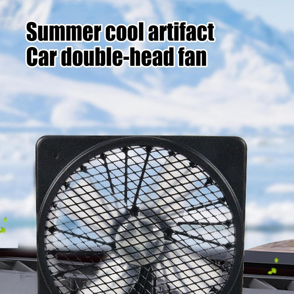 Black 12V USB car air circulator fan with rotating head and base stand