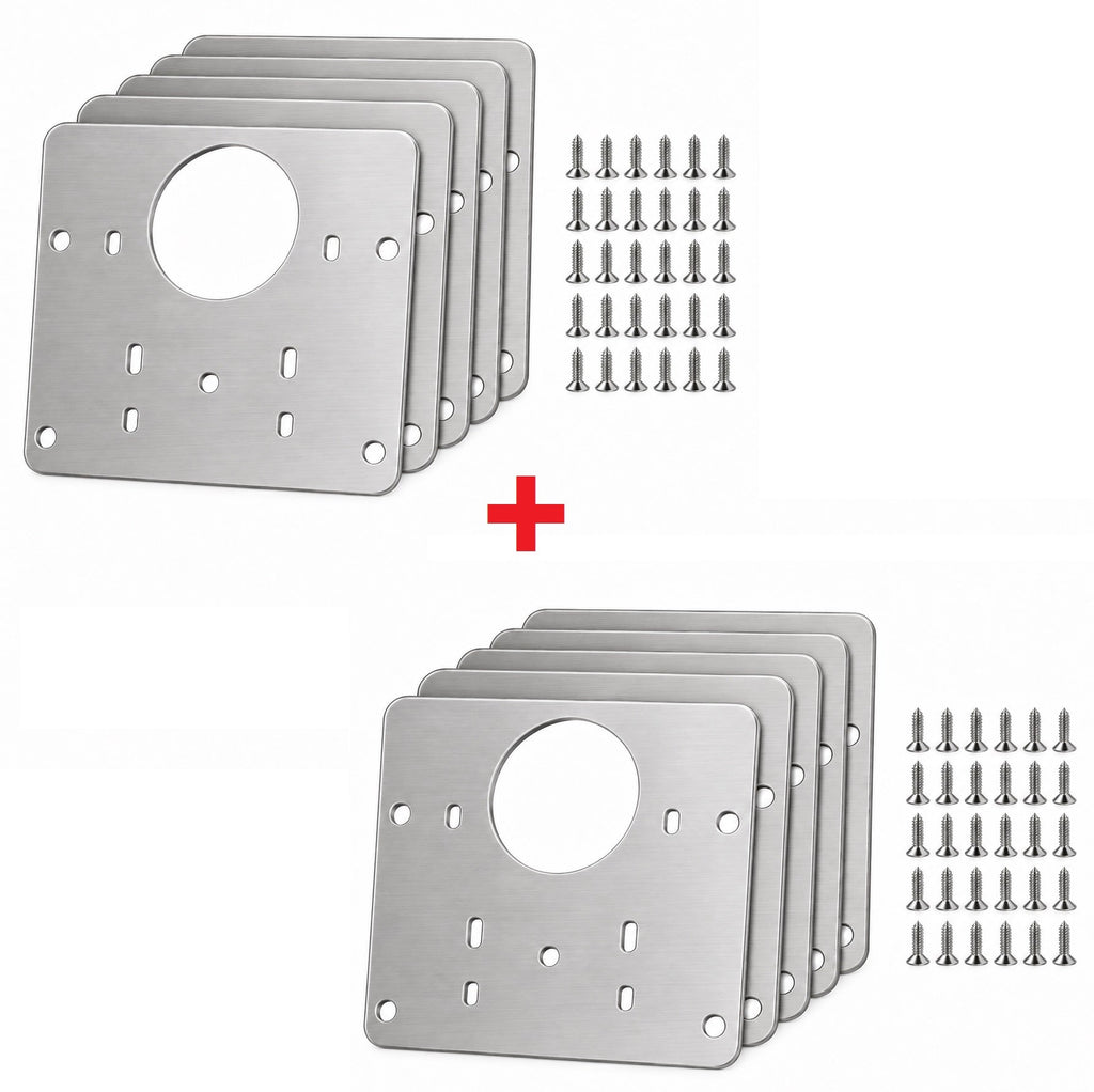Silver metal furniture hinge repair plates with matching screws