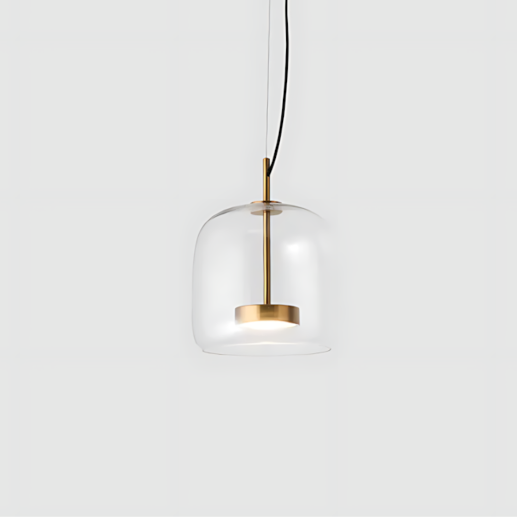 Rounded pendant light with translucent shade and hanging cord