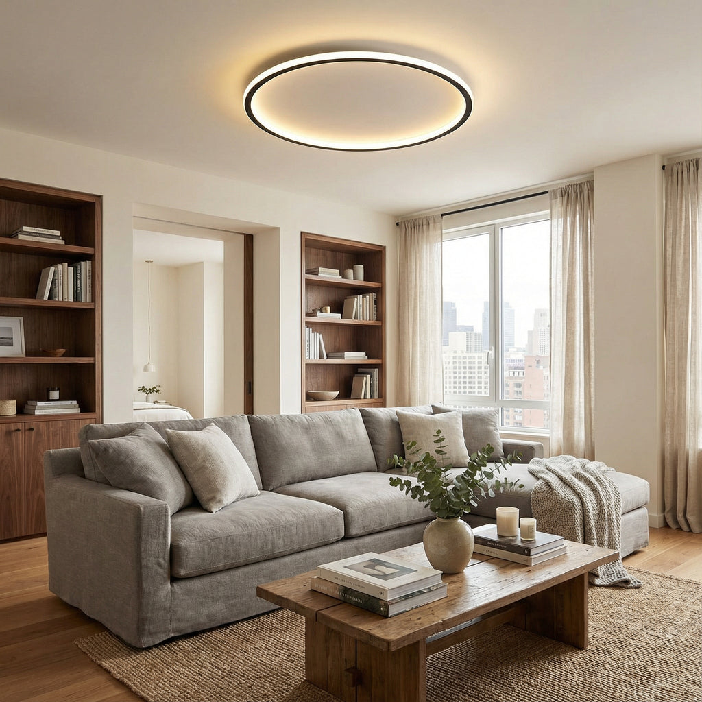 Round LED ceiling light with a slim illuminated ring