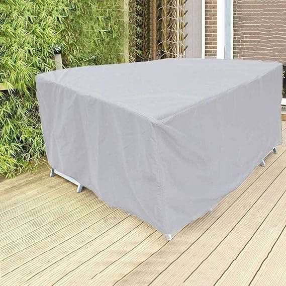 Weather-resistant cover fitted over outdoor patio furniture