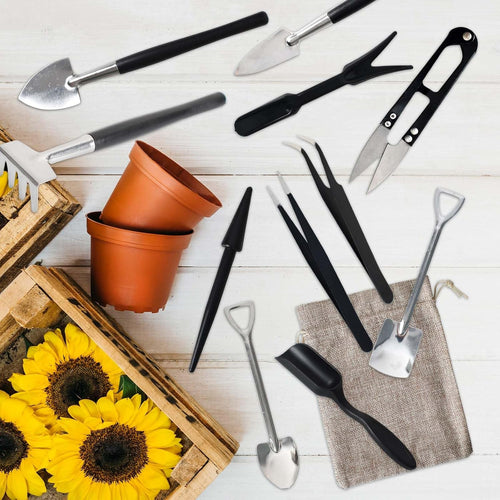 12-in-1 succulent gardening tool set with storage bag