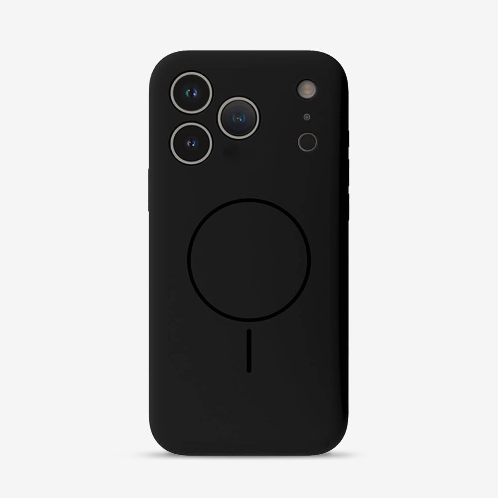 Black iPhone case with triple-camera cutout and circular rear ring detail