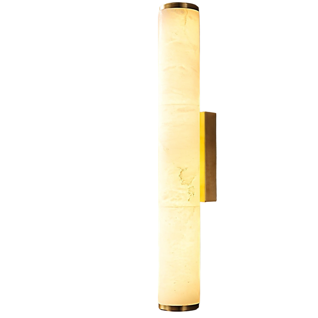 Cylindrical LED marble-patterned wall sconce with metal end caps
