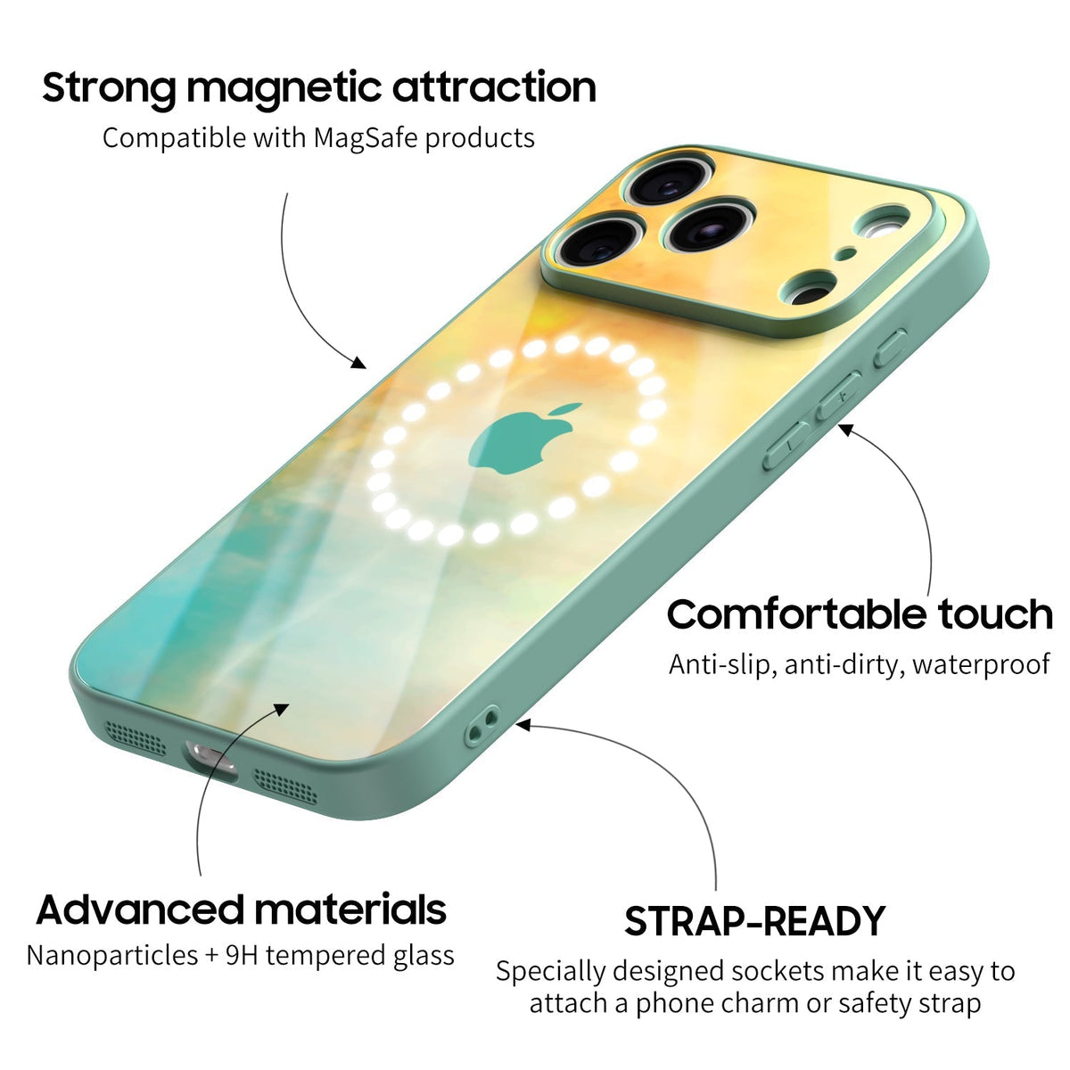 Green translucent geometric glass case for iPhone with camera cutout