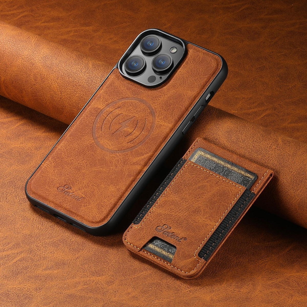 Phone case and matching card holder with textured finish