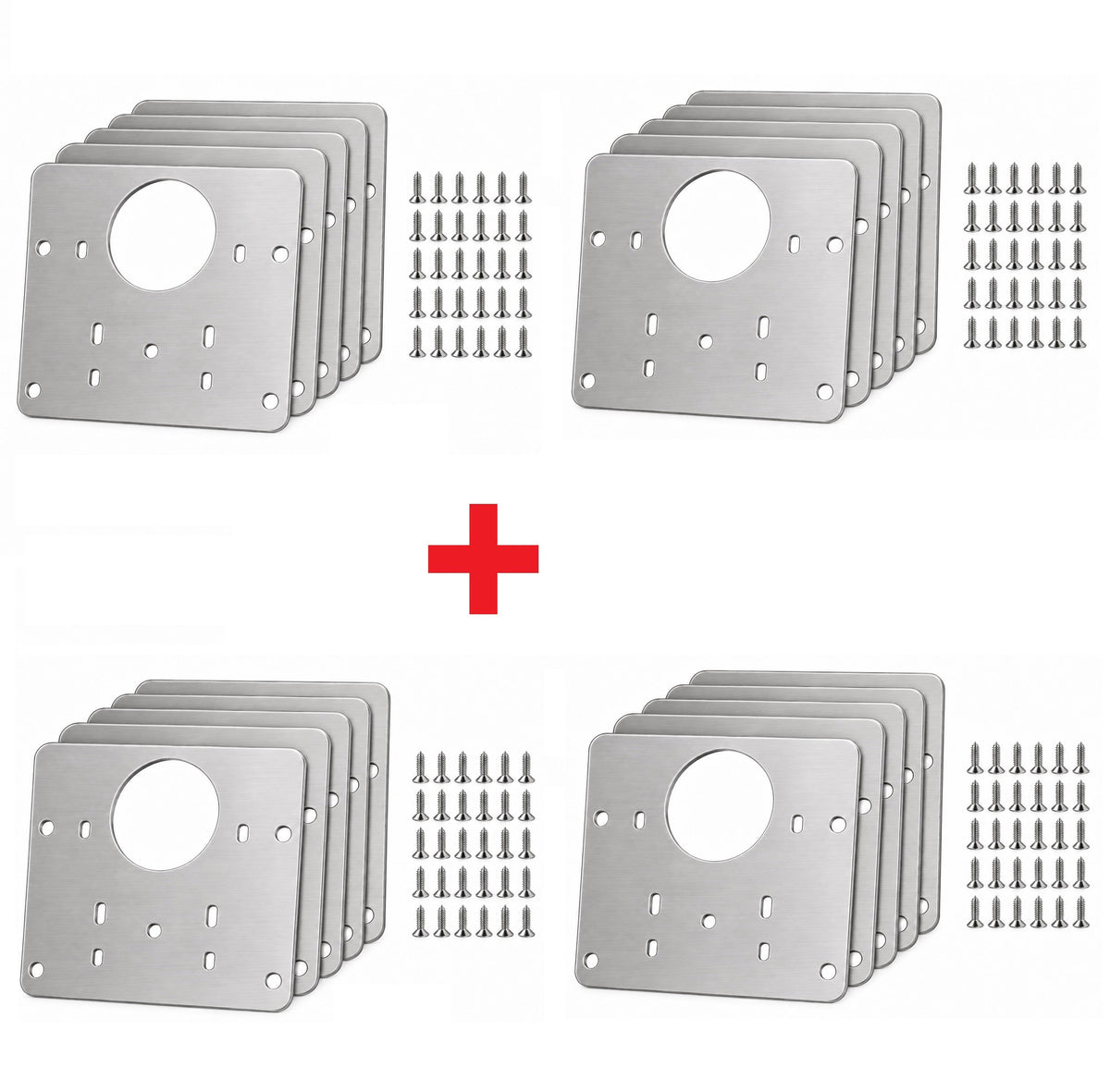 Silver metal furniture hinge repair plates with matching screws