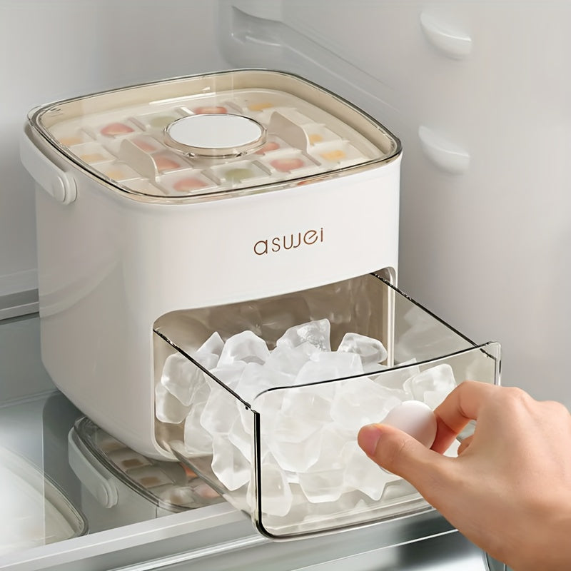 White countertop ice cube maker with transparent drawer and clear lid