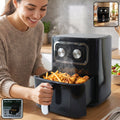 Black 15 litre air fryer oven with pull-out drawer and two control dials