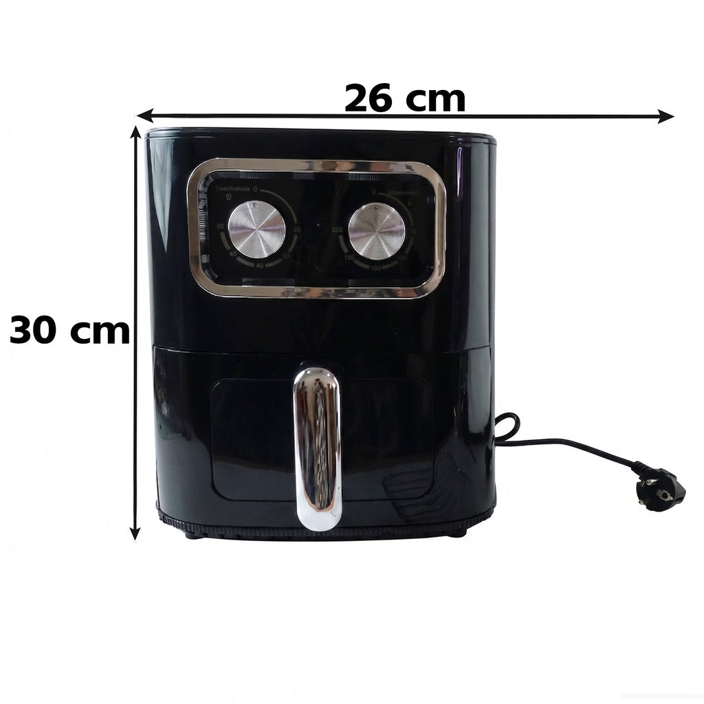 Black 15 litre air fryer oven with pull-out drawer and two control dials