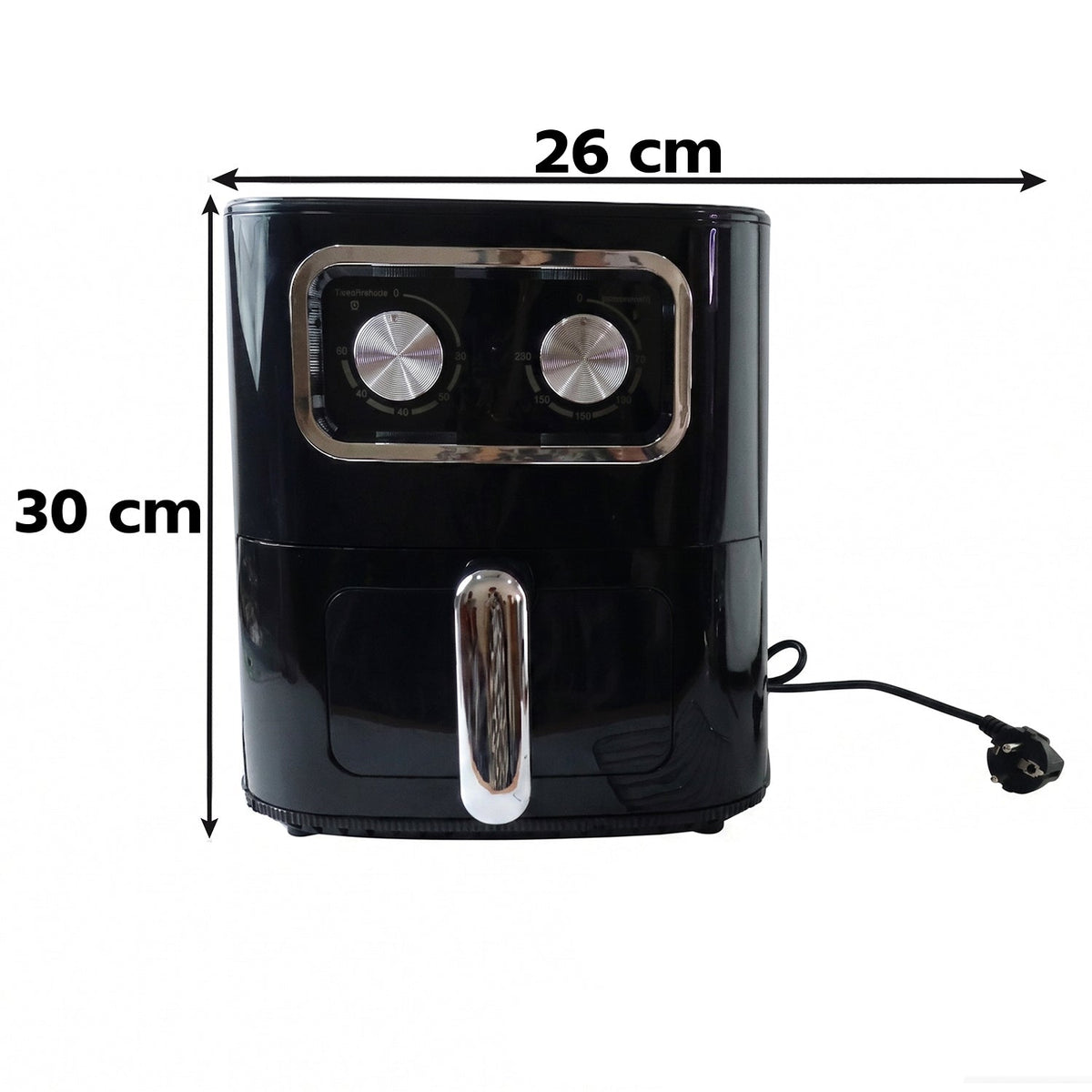 Black 15 litre air fryer oven with pull-out drawer and two control dials