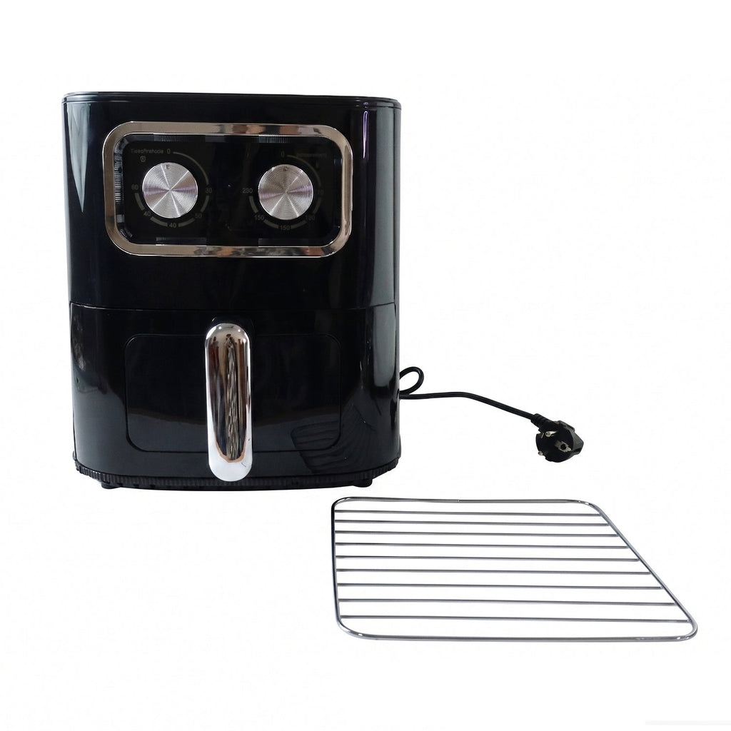 Black 15 litre air fryer oven with pull-out drawer and two control dials