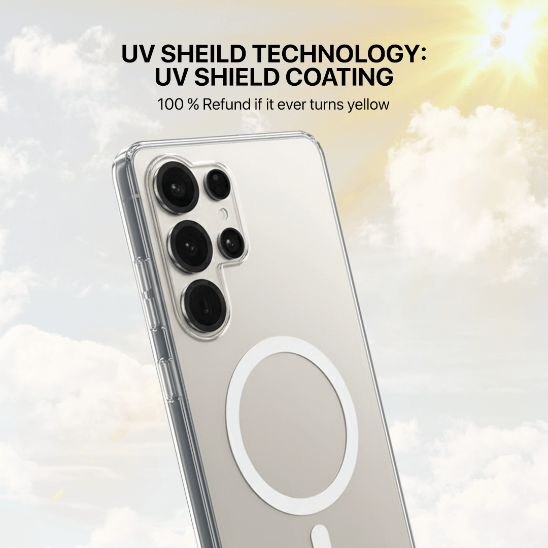 Clear MagSafe case for Samsung Galaxy S21 Ultra with camera cutout and circular magnetic ring