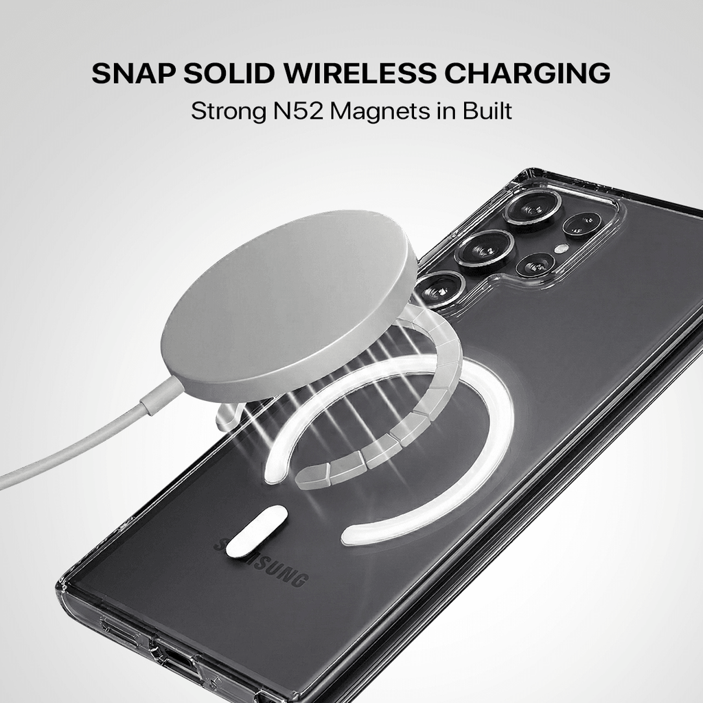 Clear MagSafe case fitted to a Samsung Galaxy S24 Ultra