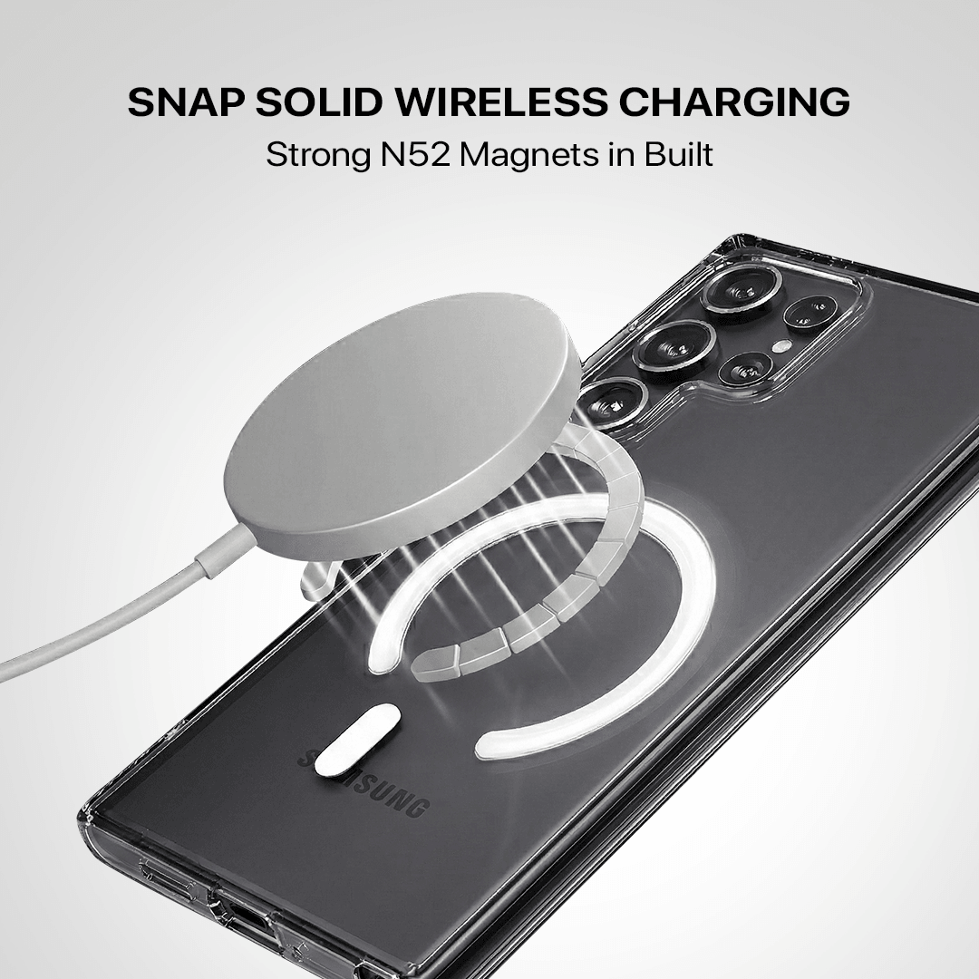 Clear MagSafe case fitted to a Samsung Galaxy S24 Ultra