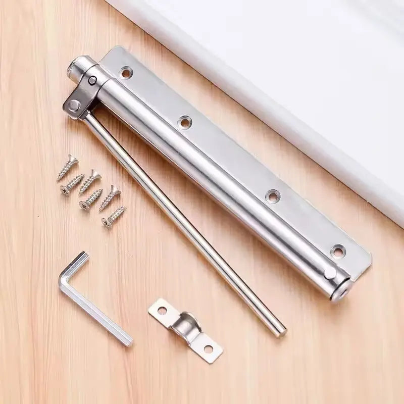 Surface-mounted door closer with vertical body and connecting arm