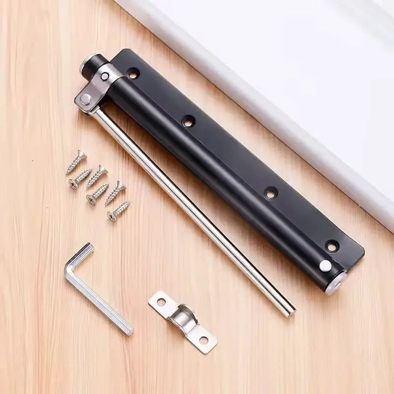 Surface-mounted door closer with vertical body and connecting arm
