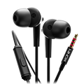 Black wired stereo earphones with inline microphone and 3.5mm audio jack