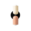 Double head wall light with two cylindrical shades and round backplate