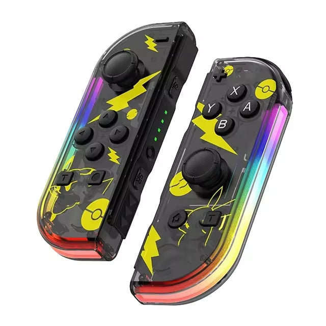 Wireless Nintendo Switch controller pair with joystick buttons and LED edge lighting