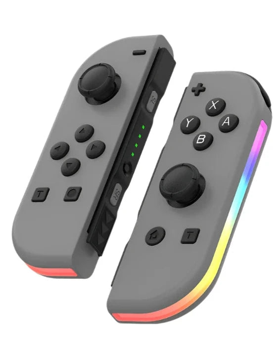 Wireless Nintendo Switch controller pair with joystick buttons and LED edge lighting