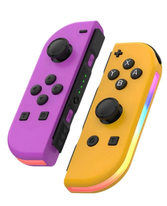Wireless Nintendo Switch controller pair with joystick buttons and LED edge lighting