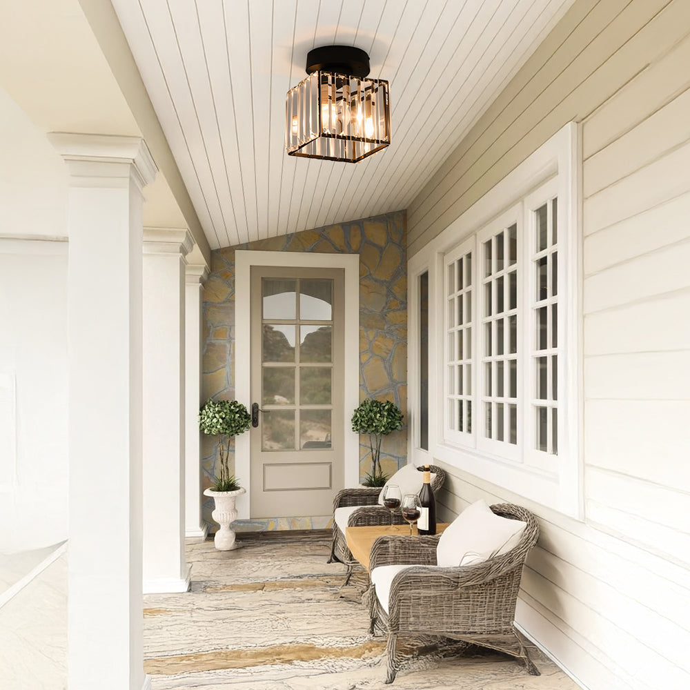 Flush mount ceiling light with clear faceted square shade