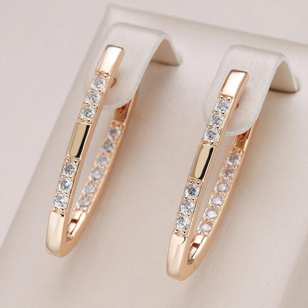 Rectangular hoop earrings with clear crystal-style stone details
