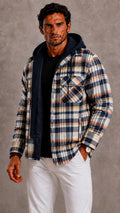 Hooded checked bomber jacket with front zip and pockets