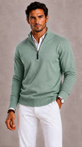 Long sleeve quarter zip turtleneck sweater with ribbed cuffs and textured finish