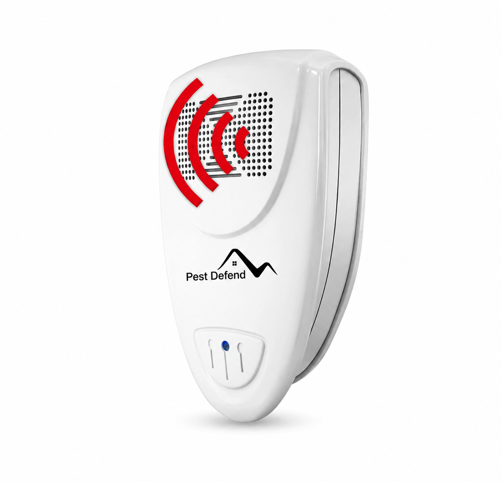 White ultrasonic bed bug repeller with speaker grille and blue indicator light