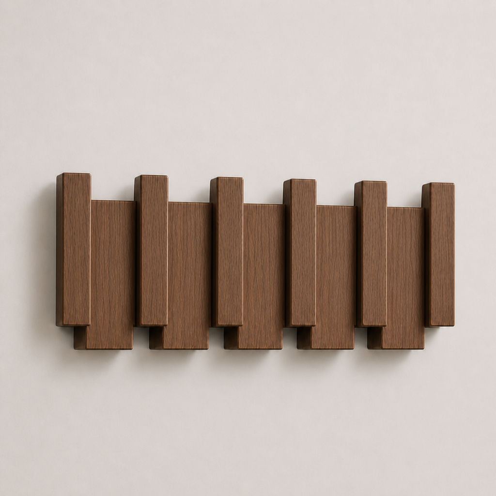 Wall-mounted solid wood coat rack with folding hooks