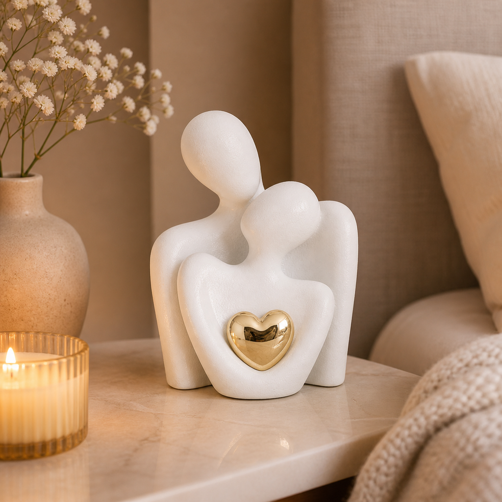 Ceramic couple figurine with a heart detail