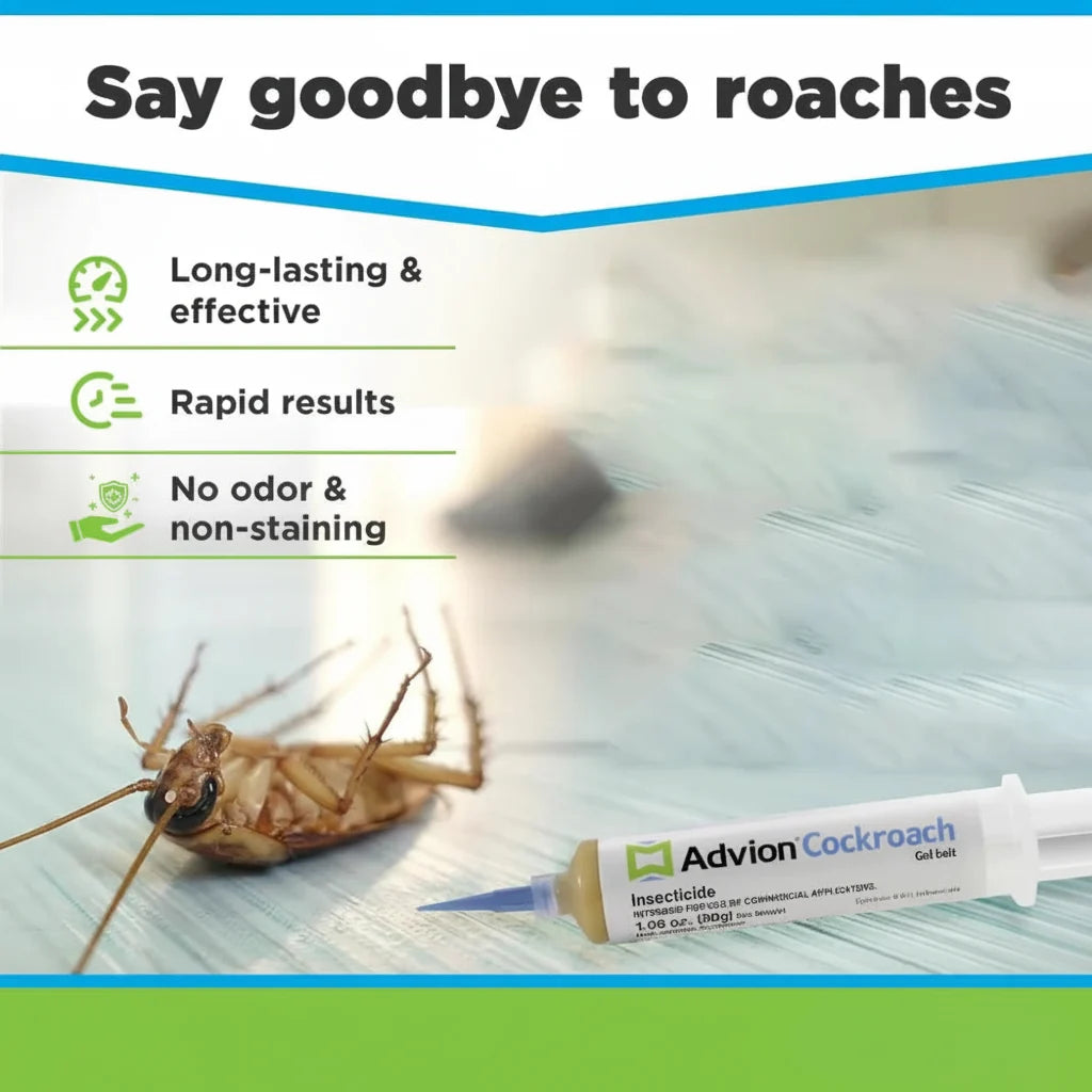White cockroach control gel bait syringe with blue precision nozzle