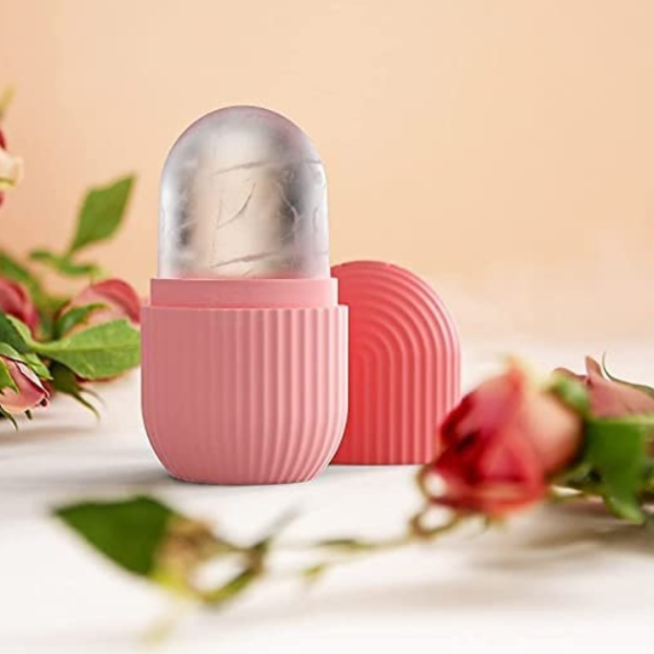 Reusable silicone cooling facial massager with rounded applicator head