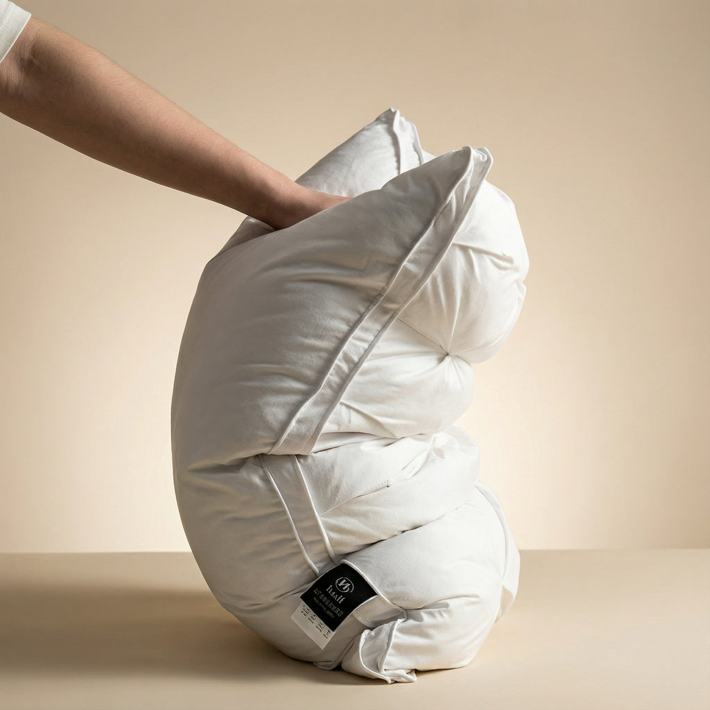 Tufted rectangular bed pillows with piped edges stacked on a bed
