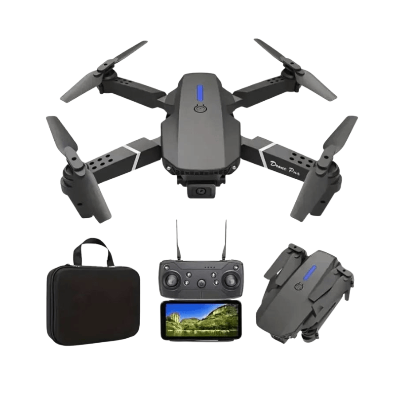 Foldable mini drone with camera, remote controller, phone screen and carrying case