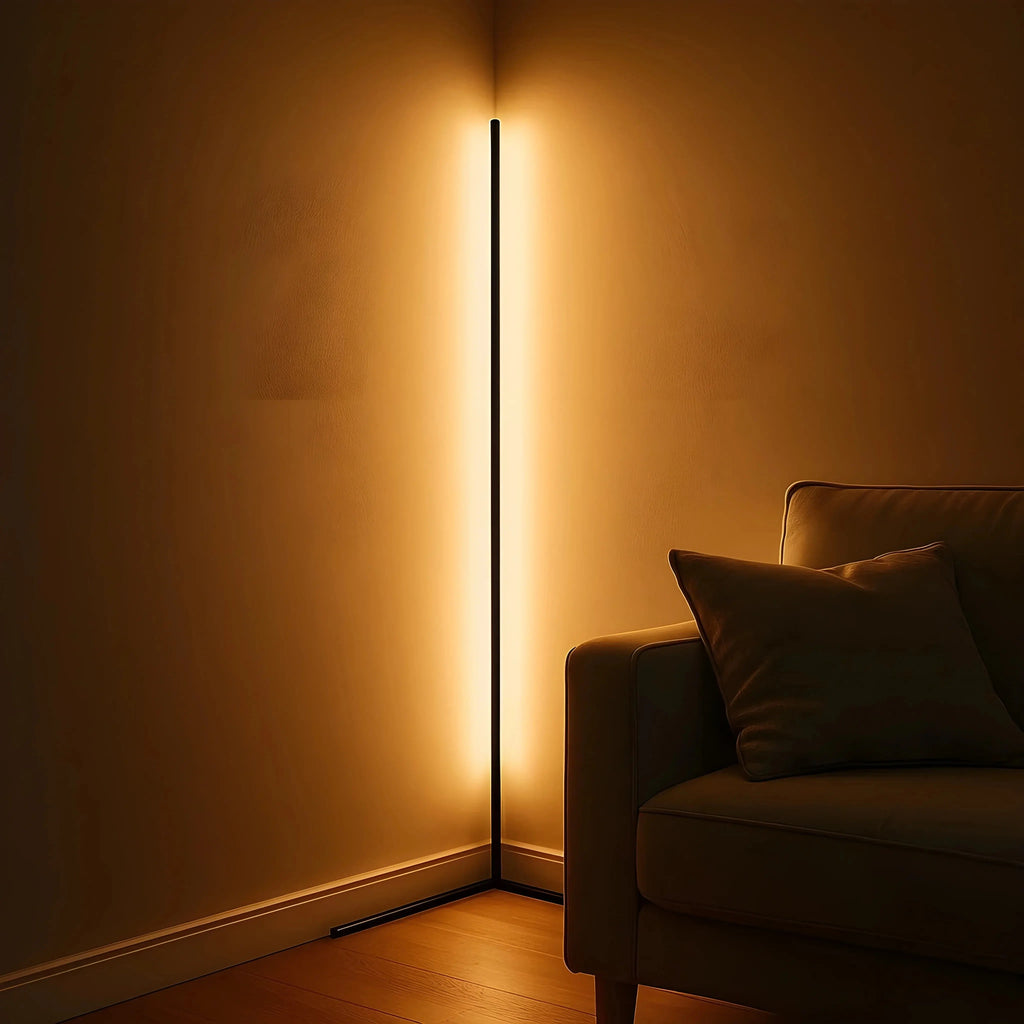 Slim vertical LED floor lamp with freestanding base