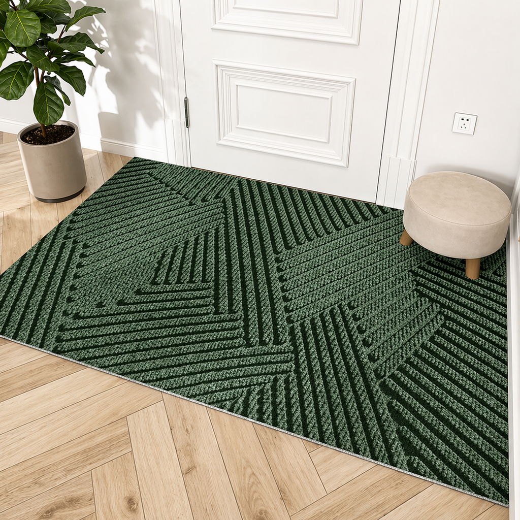 Rectangular textured geometric door mat with raised line pattern