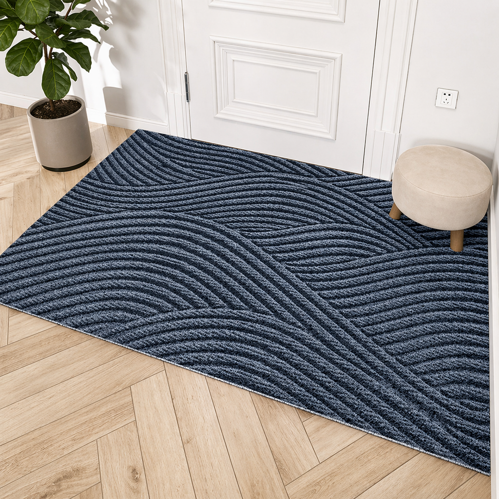 Rectangular textured geometric door mat with raised line pattern