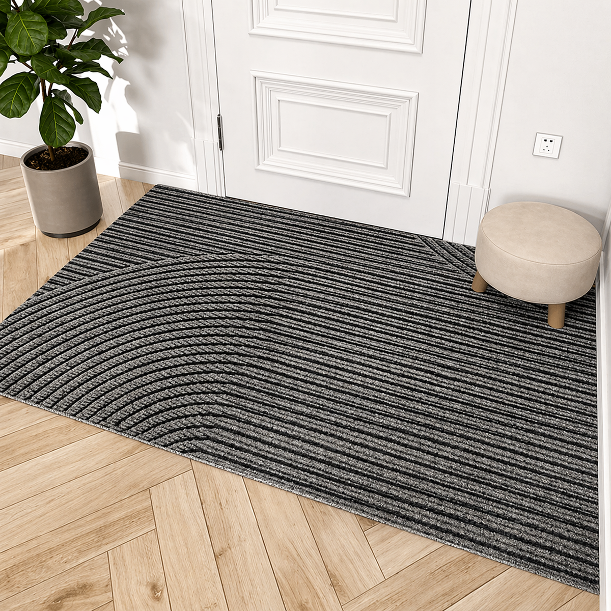 Rectangular textured geometric door mat with raised line pattern