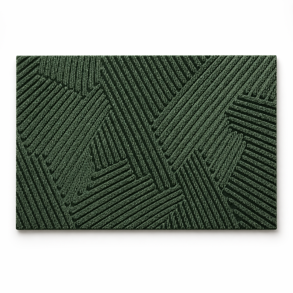 Rectangular textured geometric door mat with raised line pattern