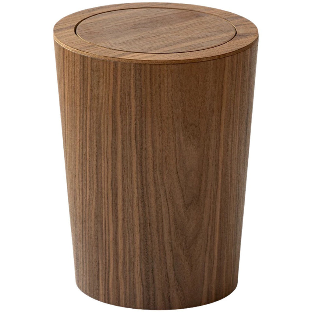 Brown wood-effect waste bin with oval rotating lid