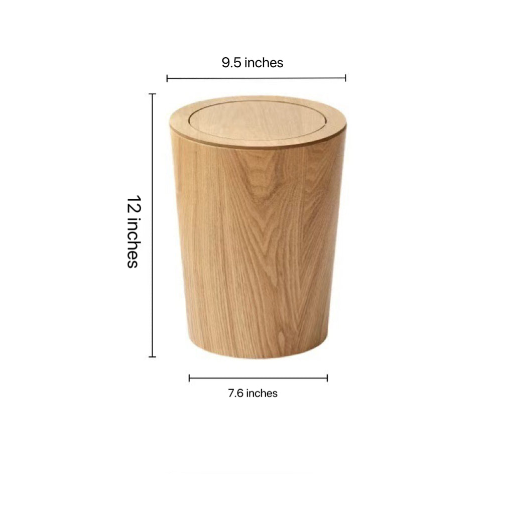 Brown wood-effect waste bin with oval rotating lid