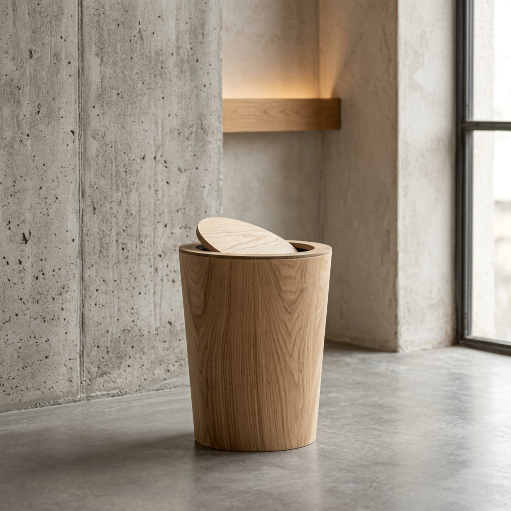 Brown wood-effect waste bin with oval rotating lid